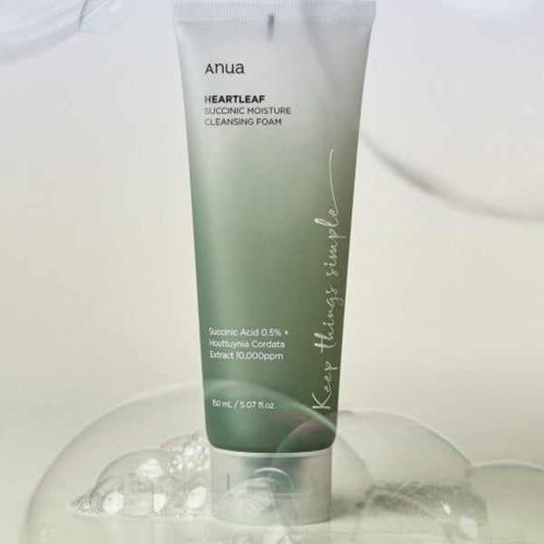 Anua Heartleaf Succinic Moisture Cleansing Foam 150ml - Mild Acidic Cleanser for Sensitive, Troubled Skin.